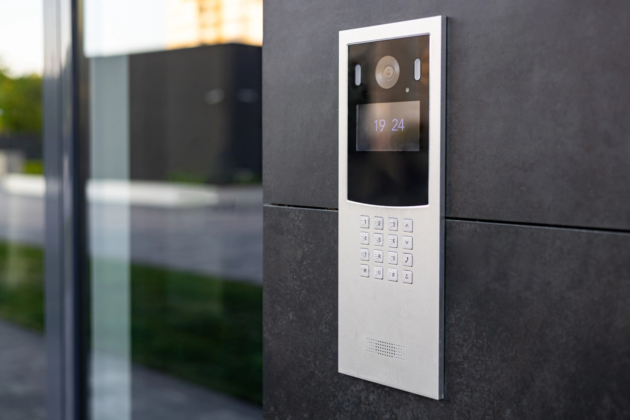 residential doorbell security camera at front entrance
