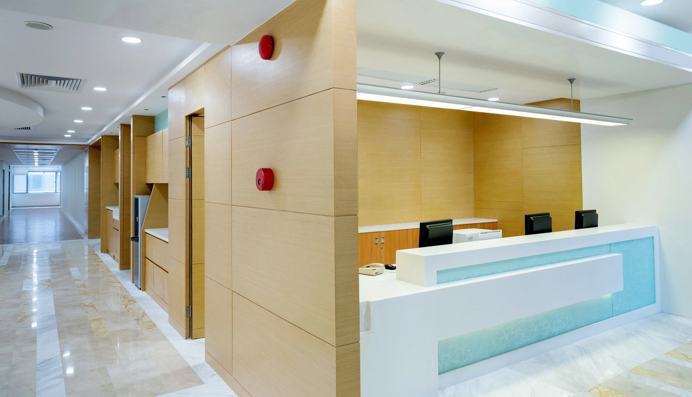 commercial reception area used for visitor entry management