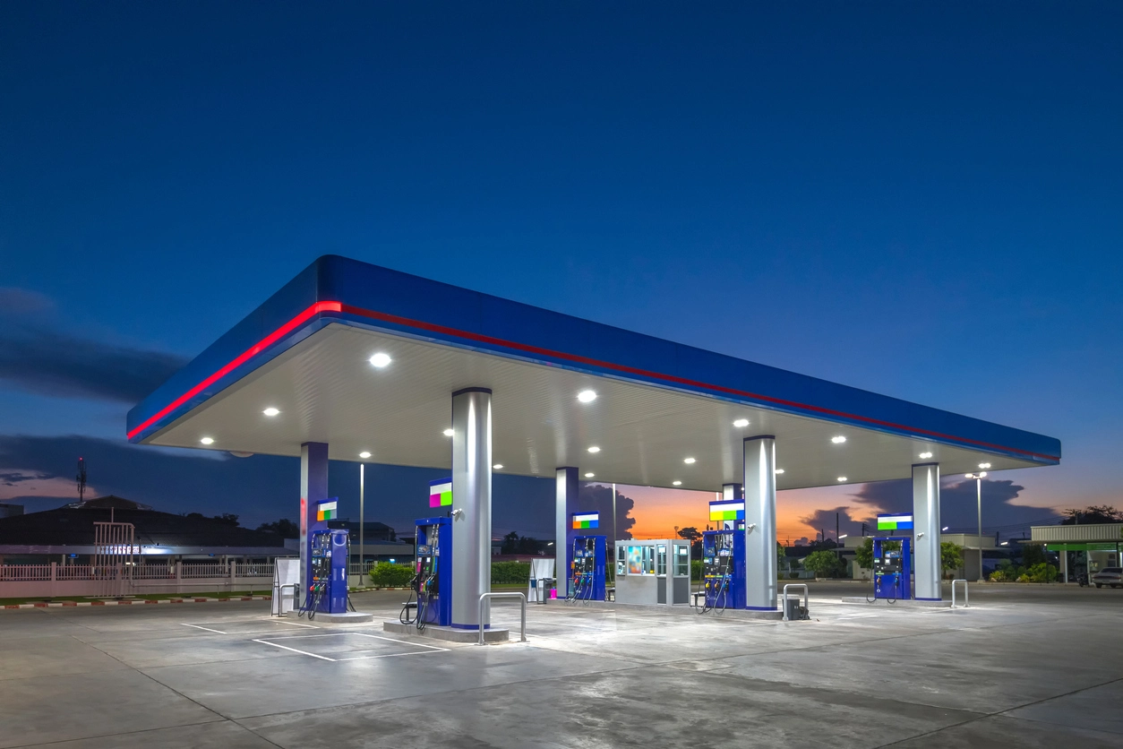 gas station parking lot and exterior surveillance cameras