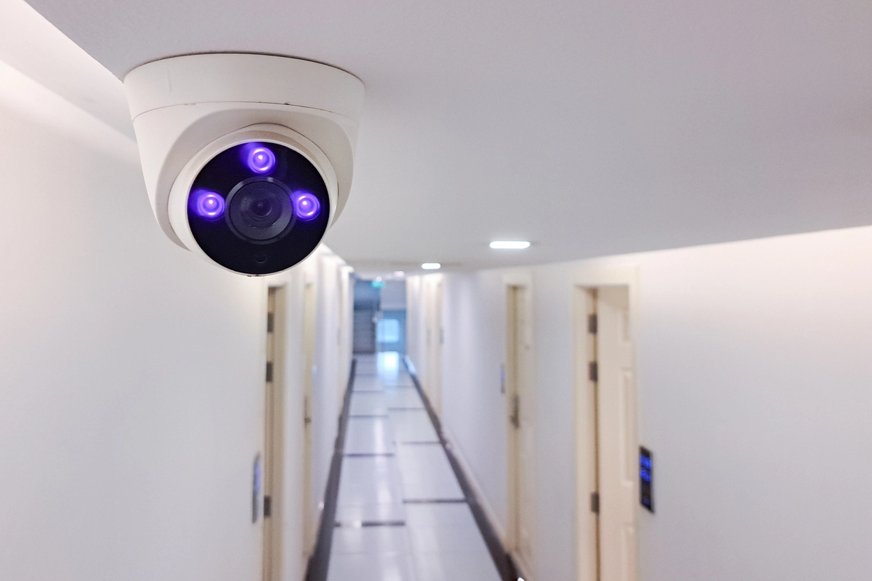 commercial elevator area with security camera coverage