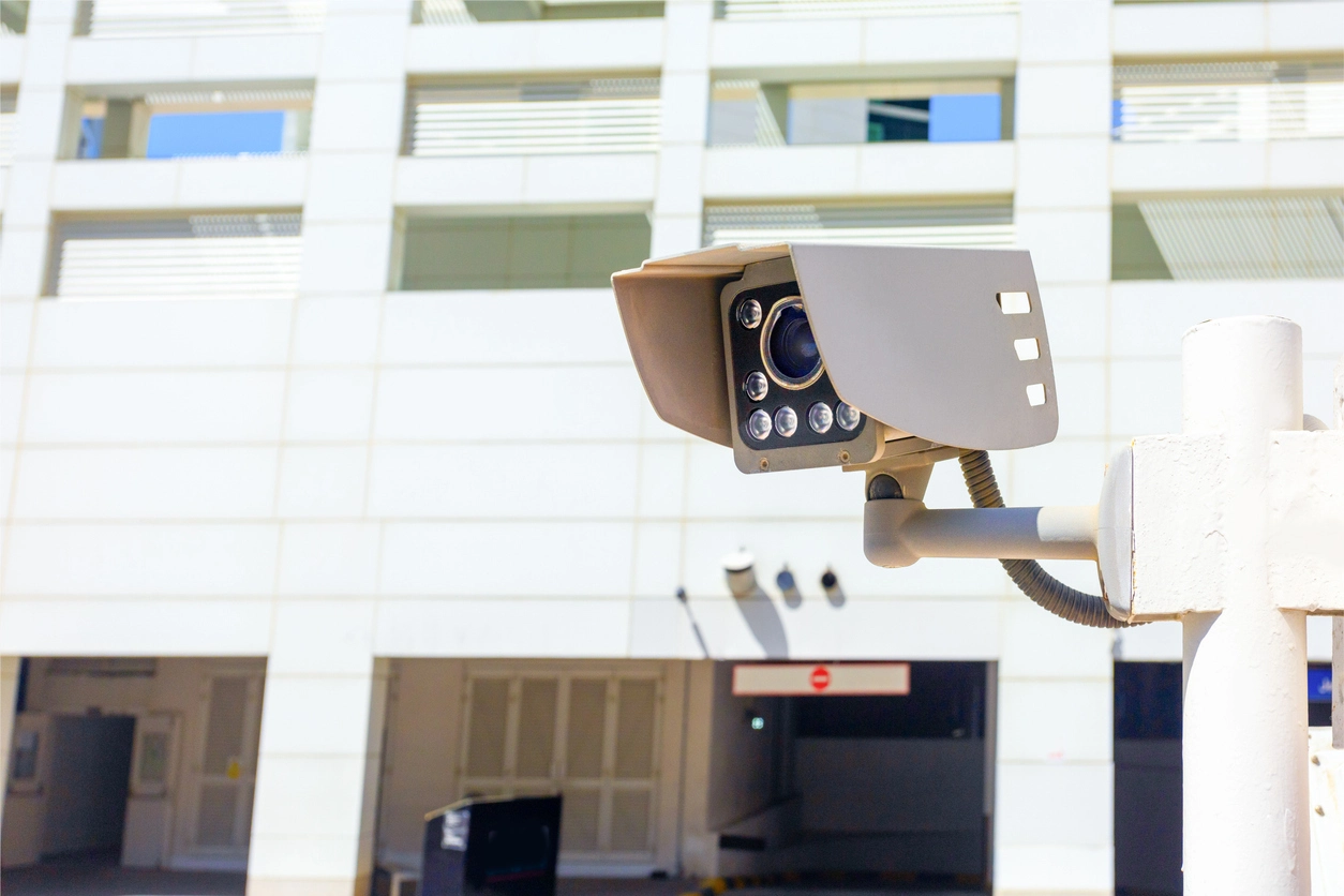 Commercial office entrance monitored for person activity
