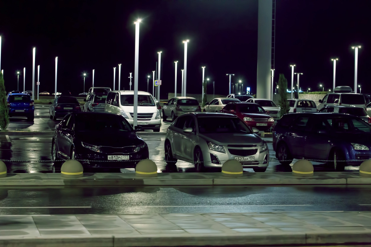 Commercial parking area monitored after hours for person activity