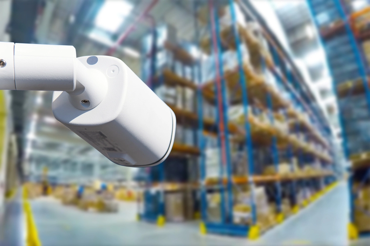 pharmaceutical warehouse storage aisle surveillance cameras