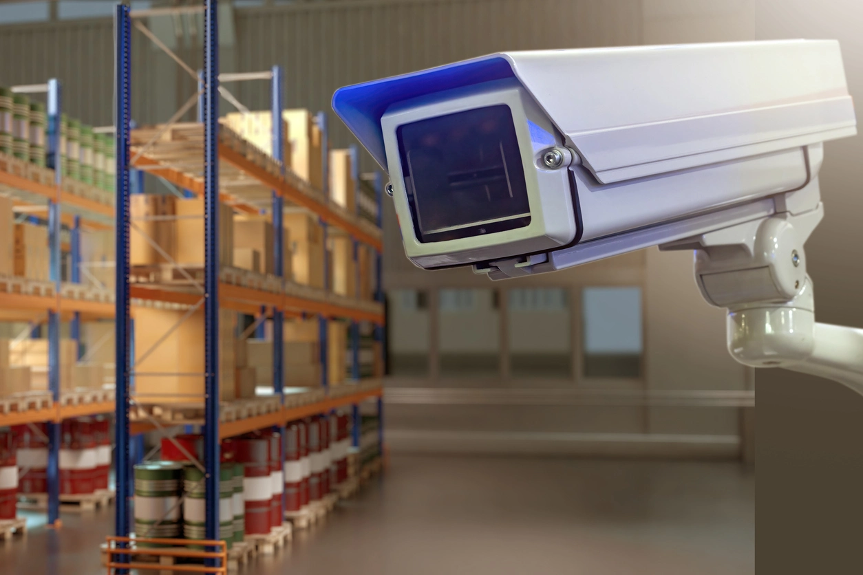 warehouse inventory aisle security camera monitoring