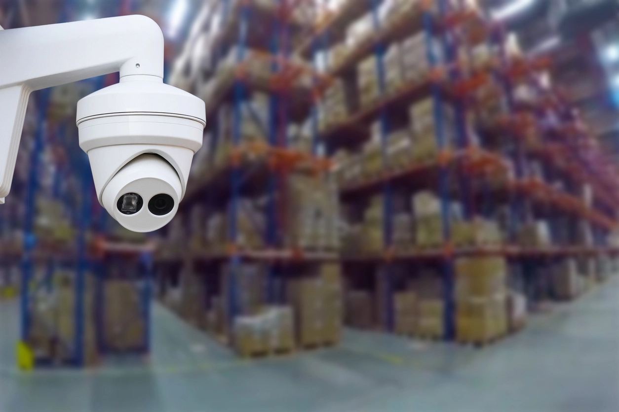 PTZ warehouse security camera coverage in large commercial facility