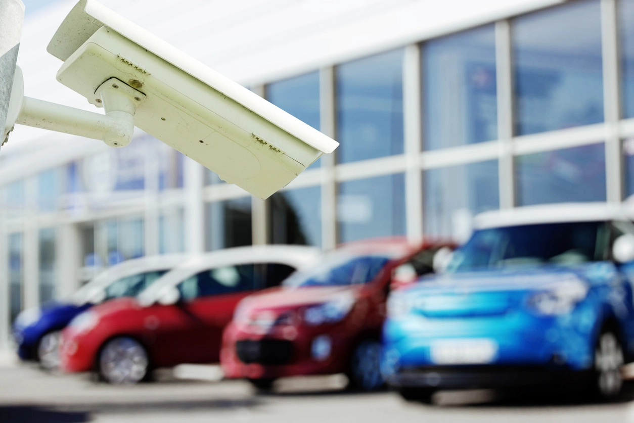 security camera system installed at car dealership exterior
