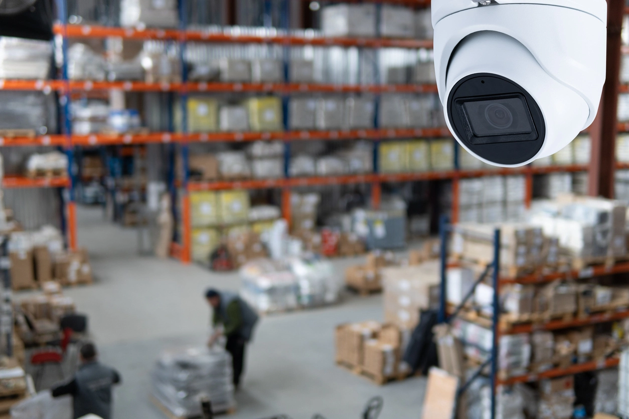 warehouse security camera system installed above loading area