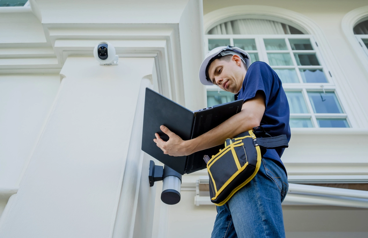 technician servicing and upgrading existing security camera system