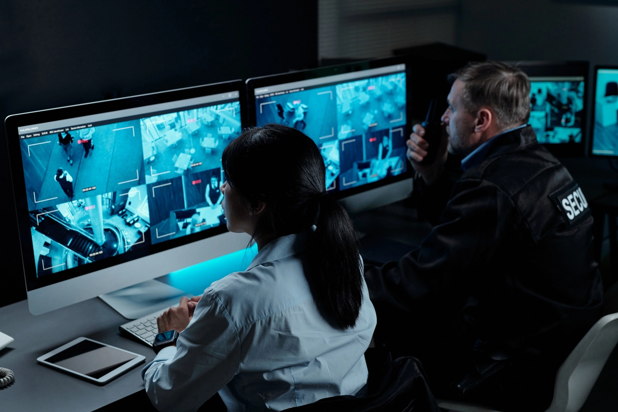 manufacturing facility security cameras managed from central monitoring station