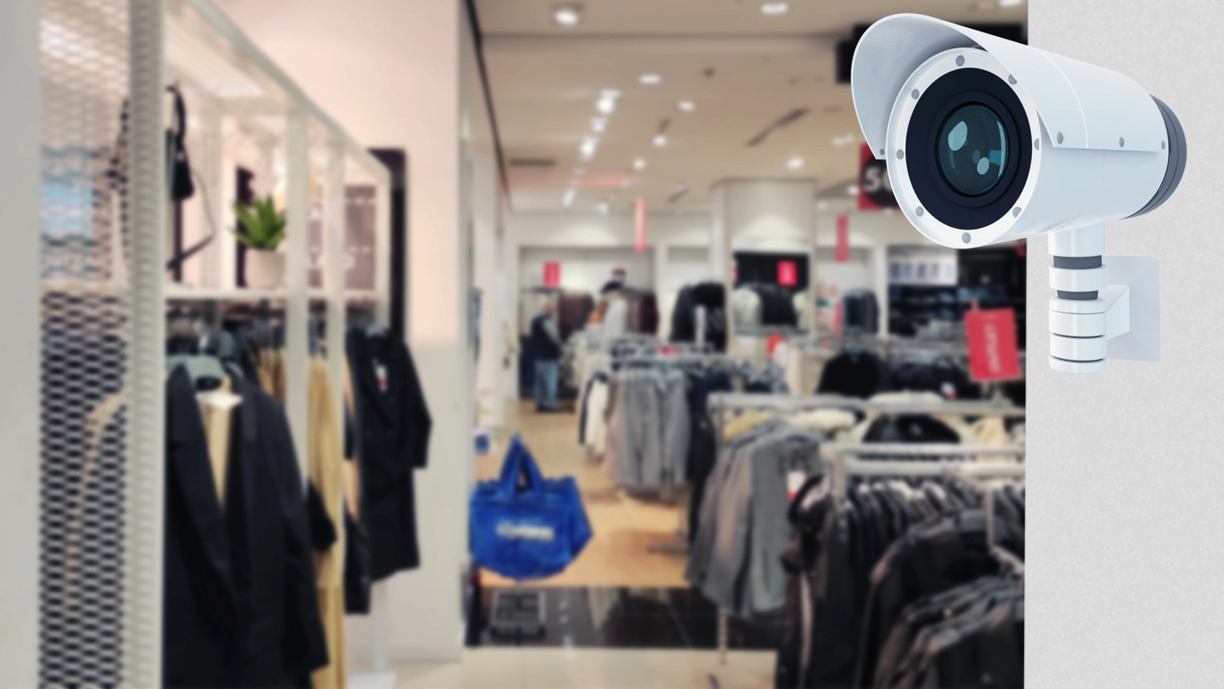 Retail sales floor monitored by a wide-area security camera