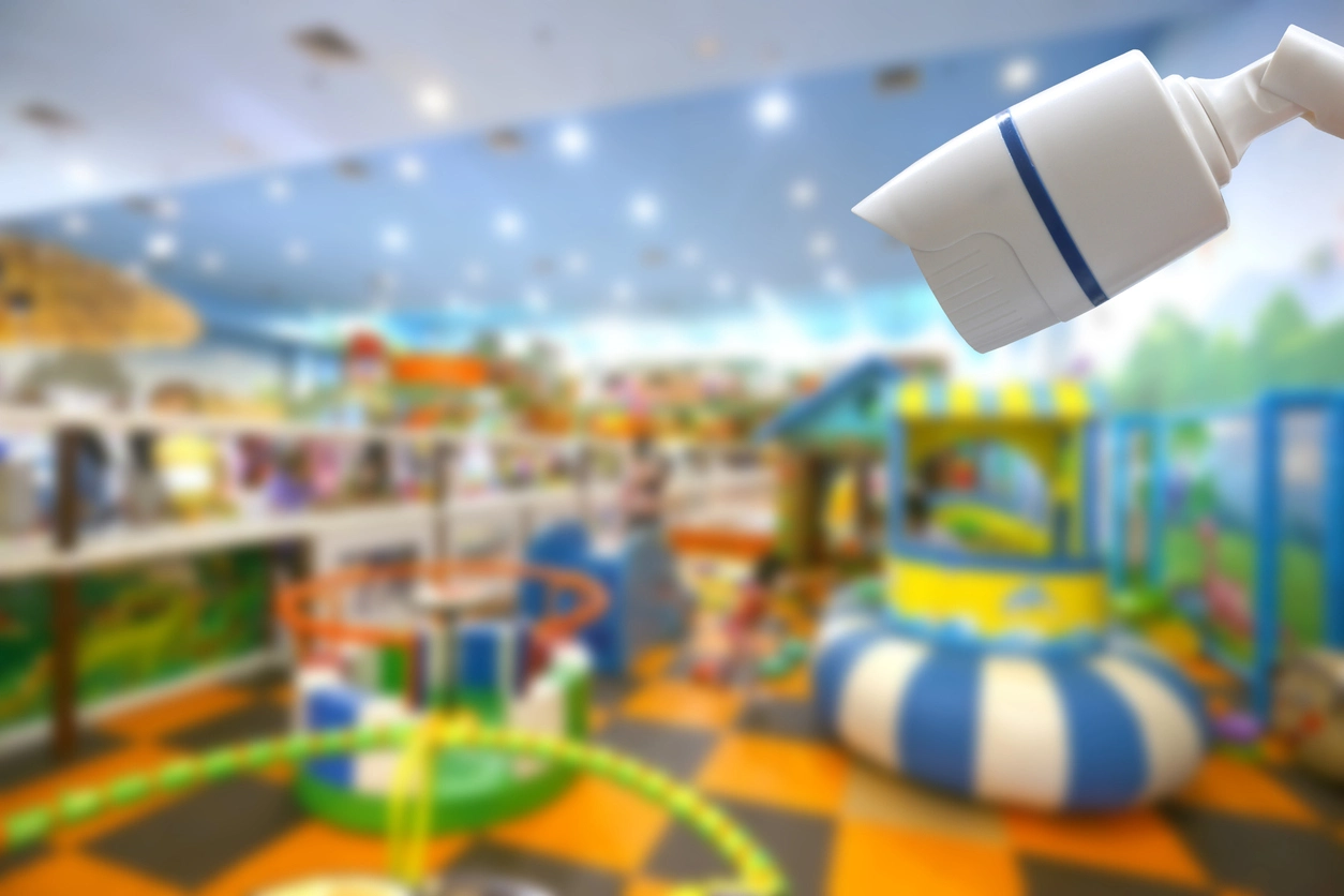 fisheye security camera monitoring school classroom from ceiling