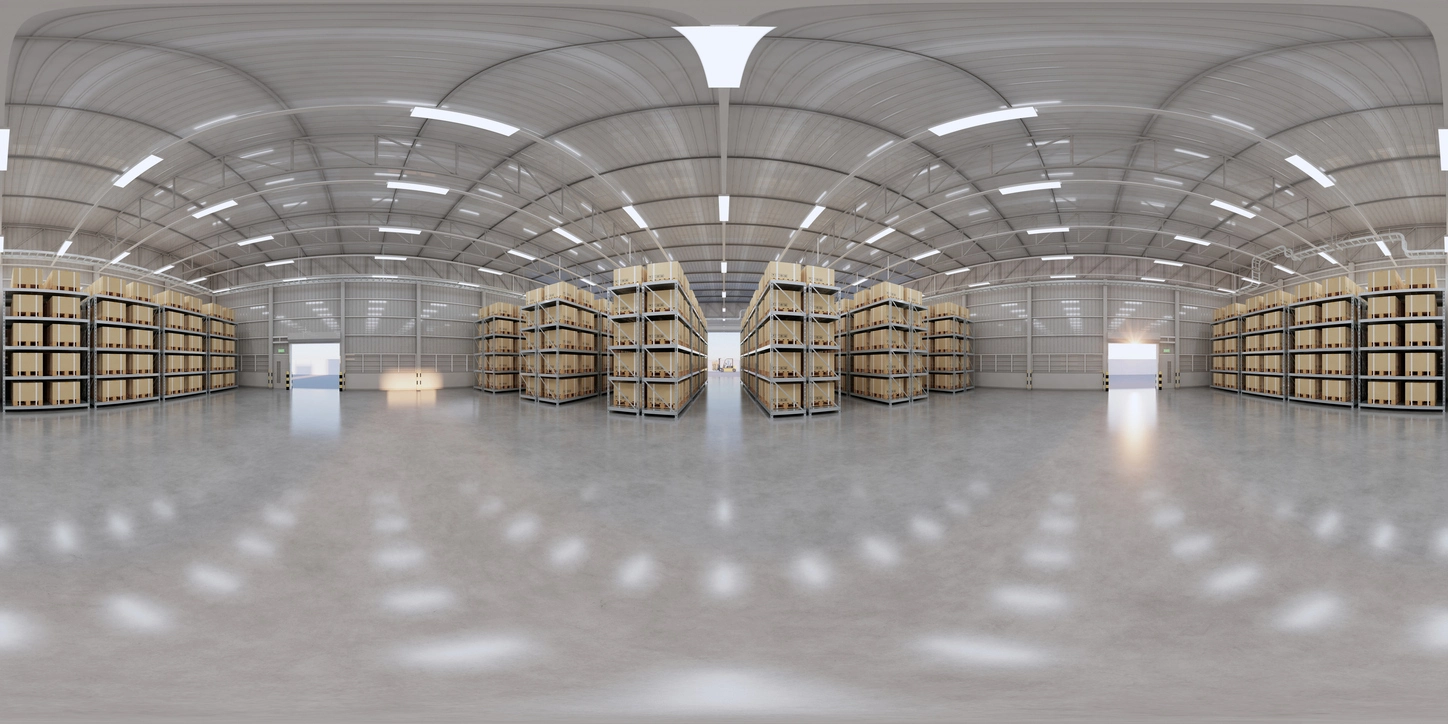 fisheye security camera monitoring open warehouse work area