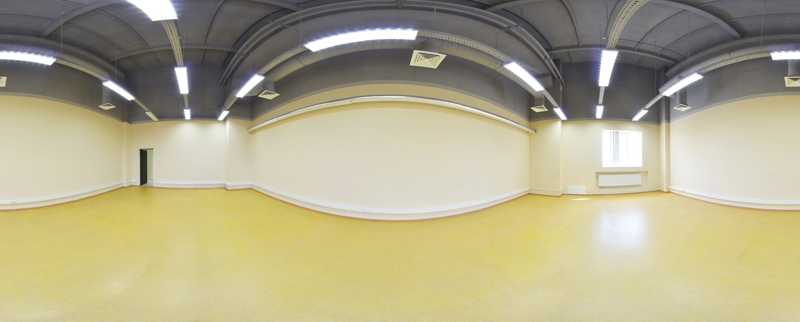 wide angle fisheye security camera view of commercial interior space