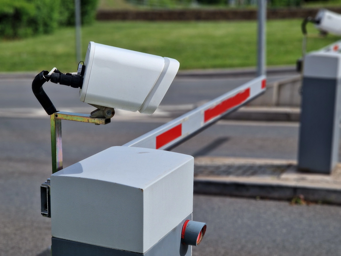 license plate recognition camera installed at a gated vehicle access point