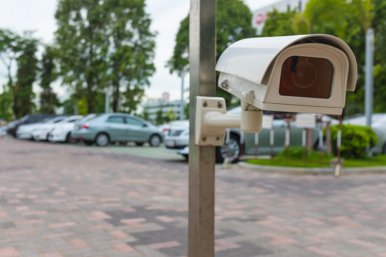 megapixel security camera monitoring commercial parking lot