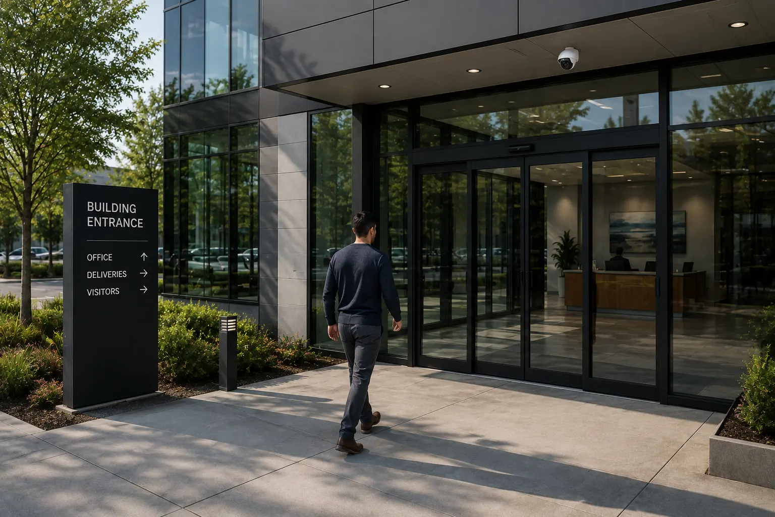 security camera detection zone focused on a building entrance