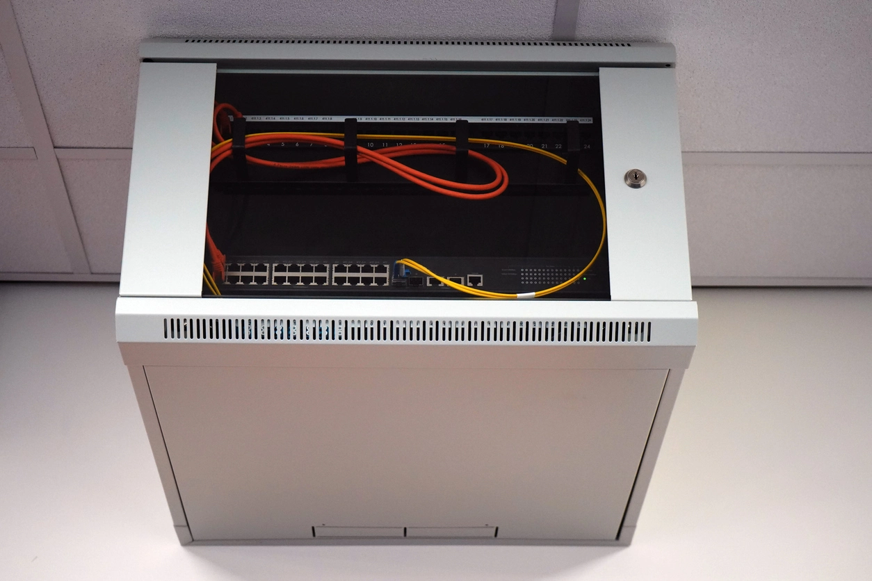 Power over Ethernet security camera network design with PoE switch and NVR