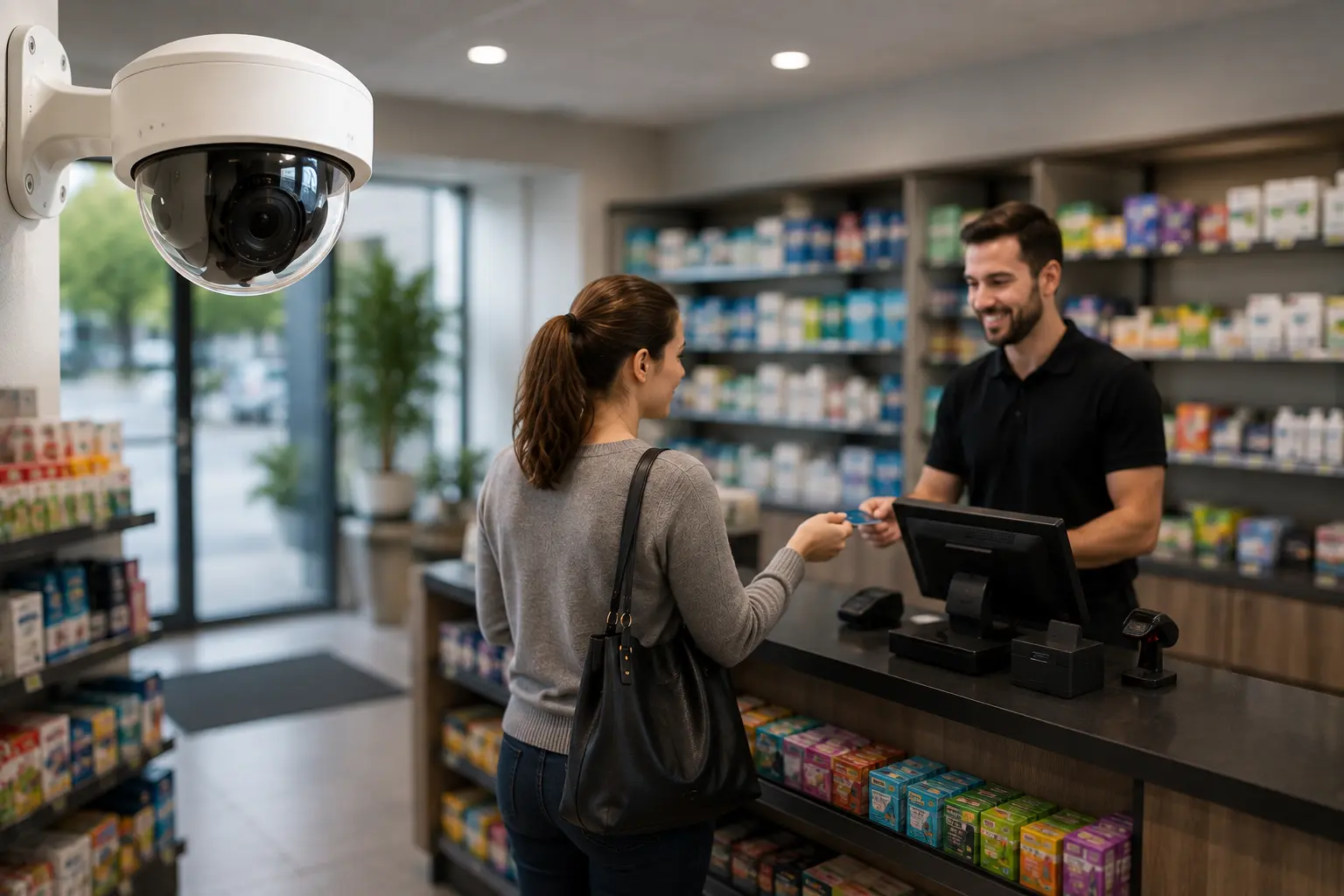 office security camera view with privacy mask over sensitive workspace