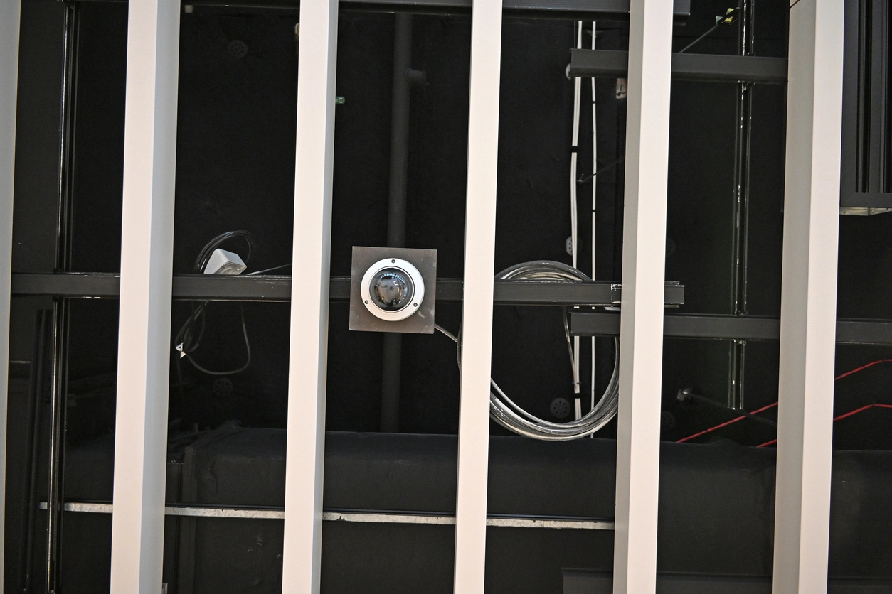vandal resistant security camera housing installed in detention facility