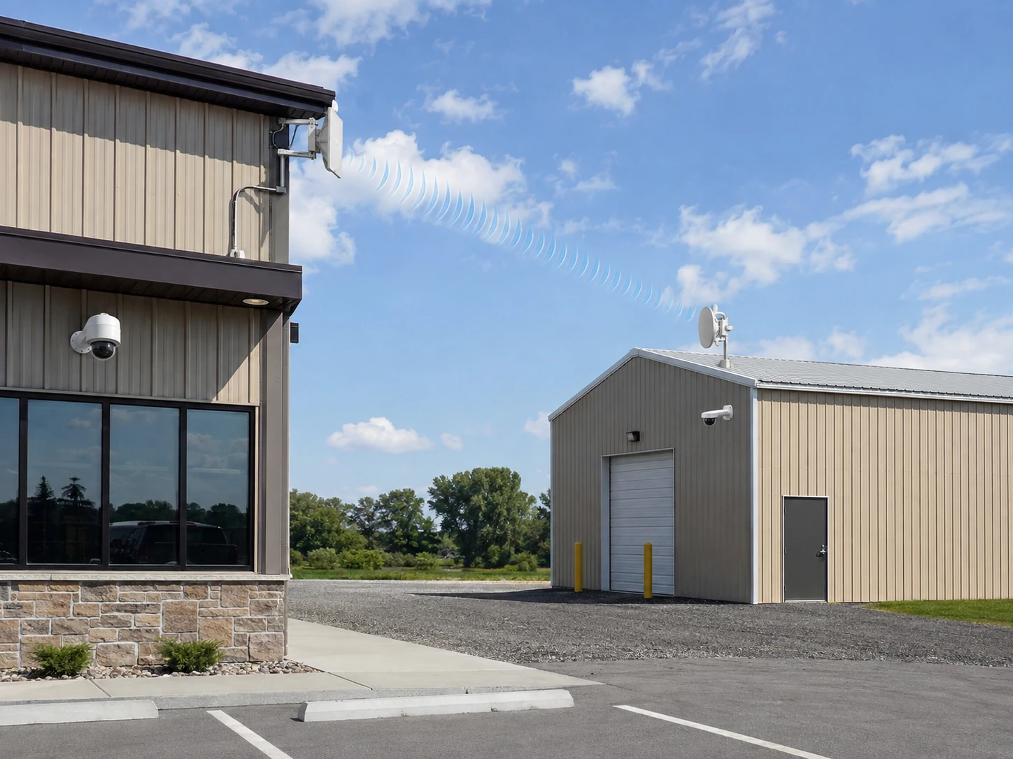 wireless camera network bridge connecting detached commercial building