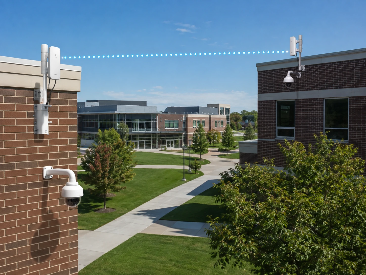 wireless security camera network connecting cameras across school campus