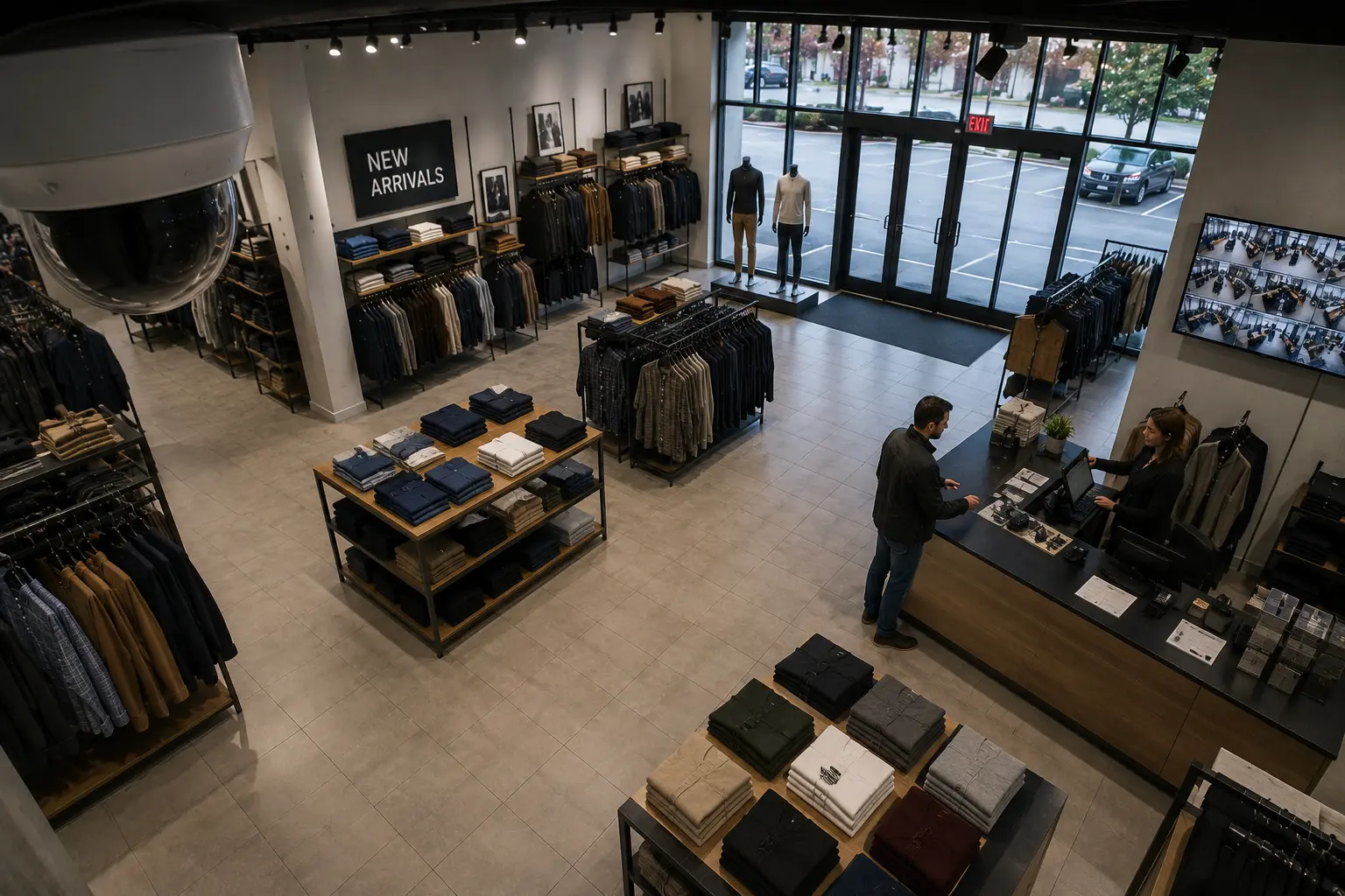 Retail store environment monitored by commercial security cameras