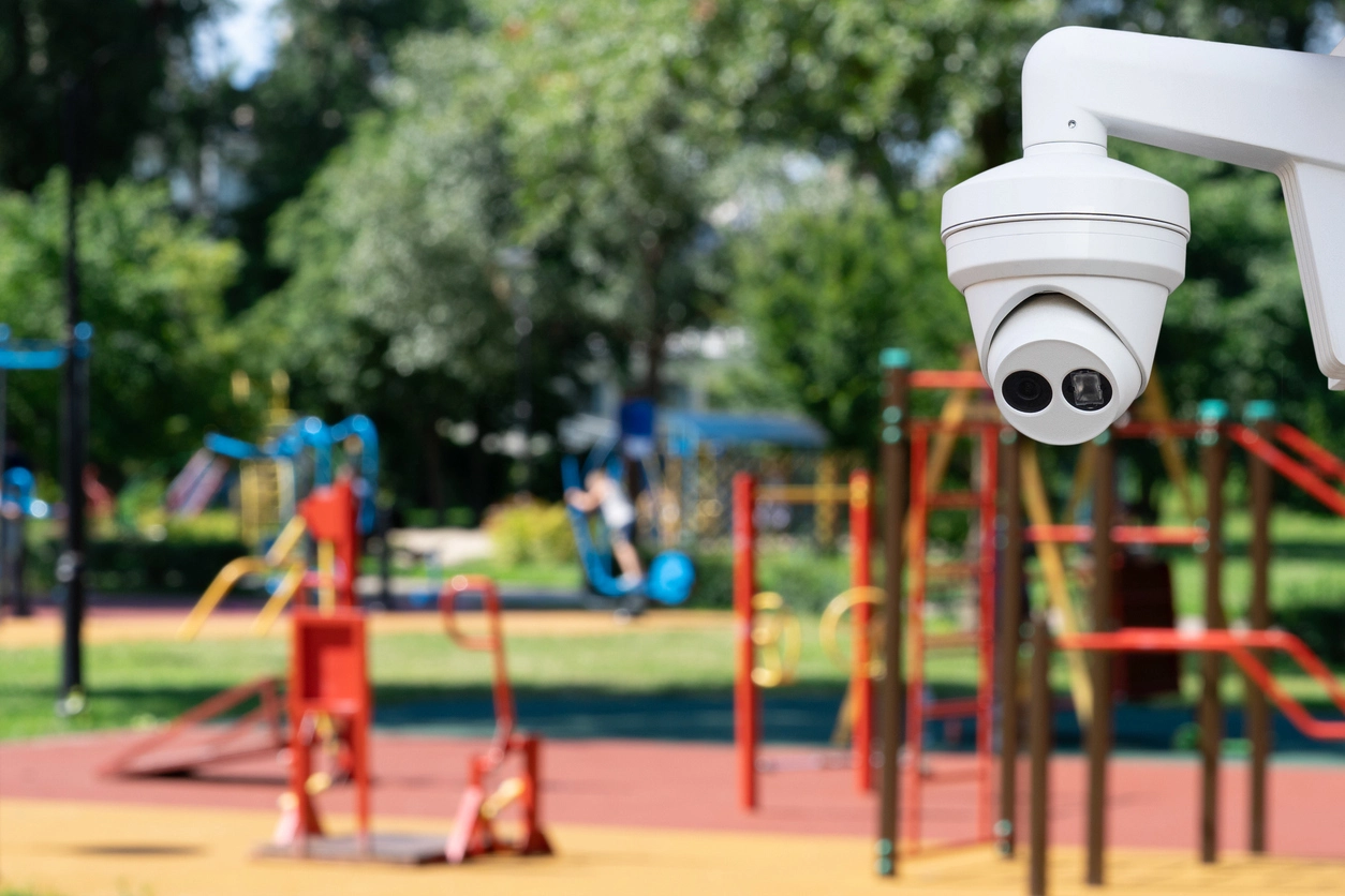 city park security camera monitoring playground and recreation area