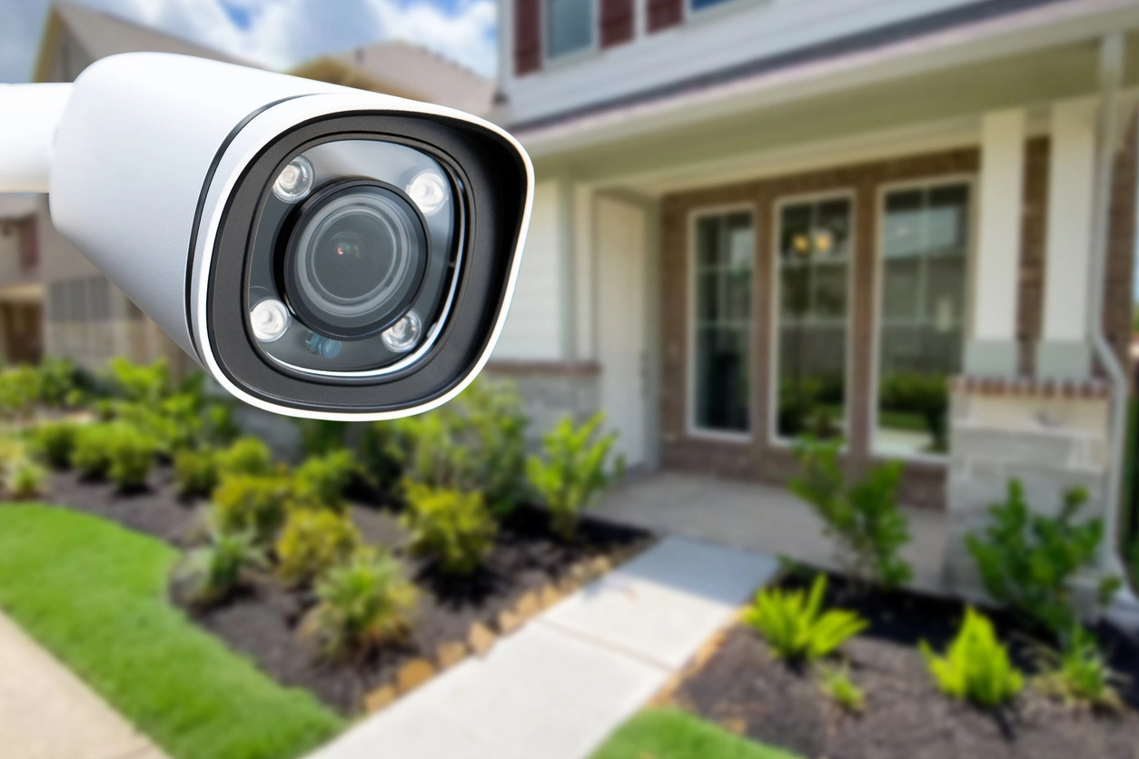 residential security camera monitoring home driveway and front entrance