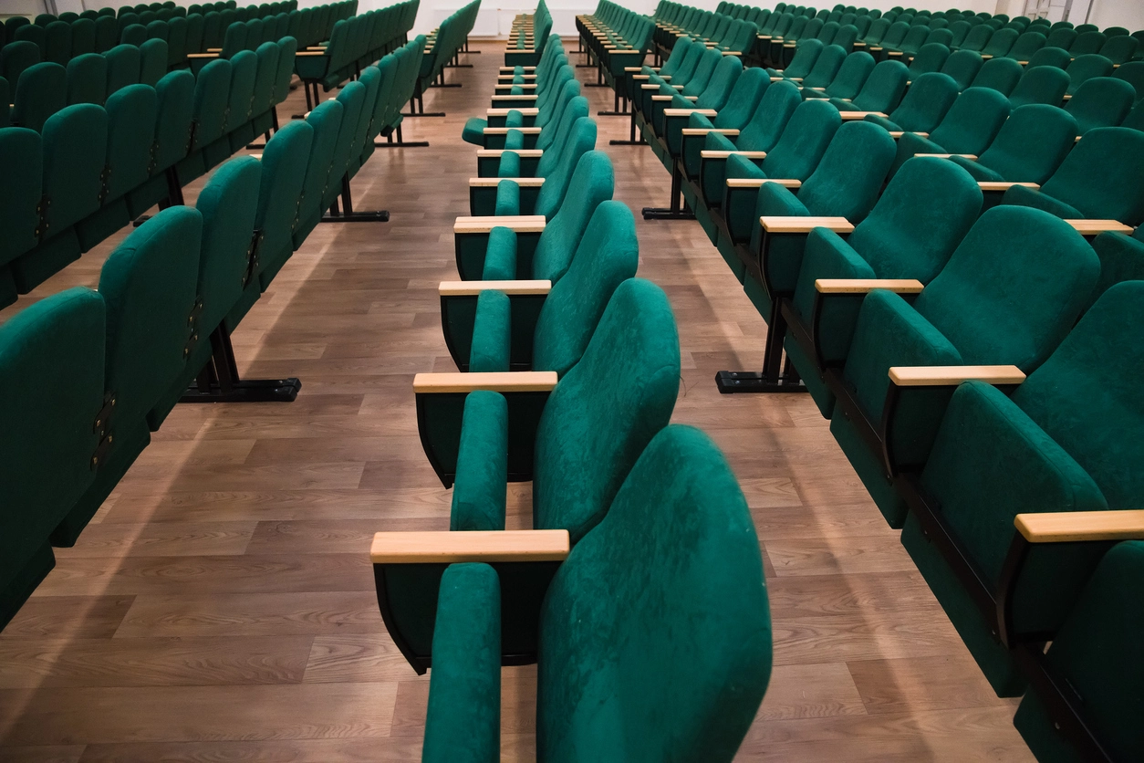 security camera monitoring auditorium seating and aisles in school