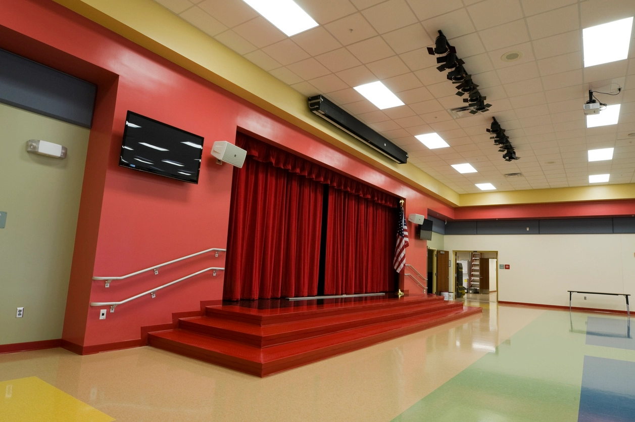 security camera monitoring school auditorium stage and performance area