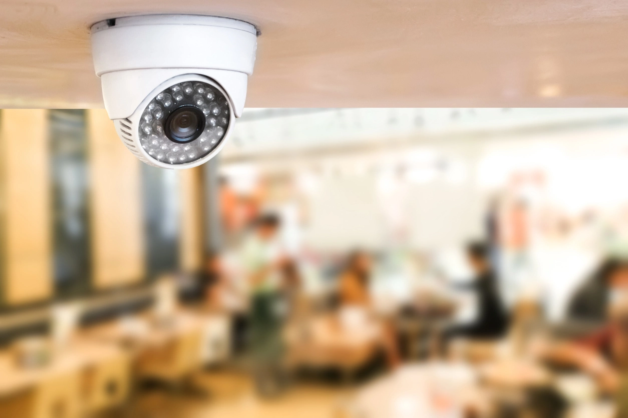 security camera monitoring school cafeteria and lunch area