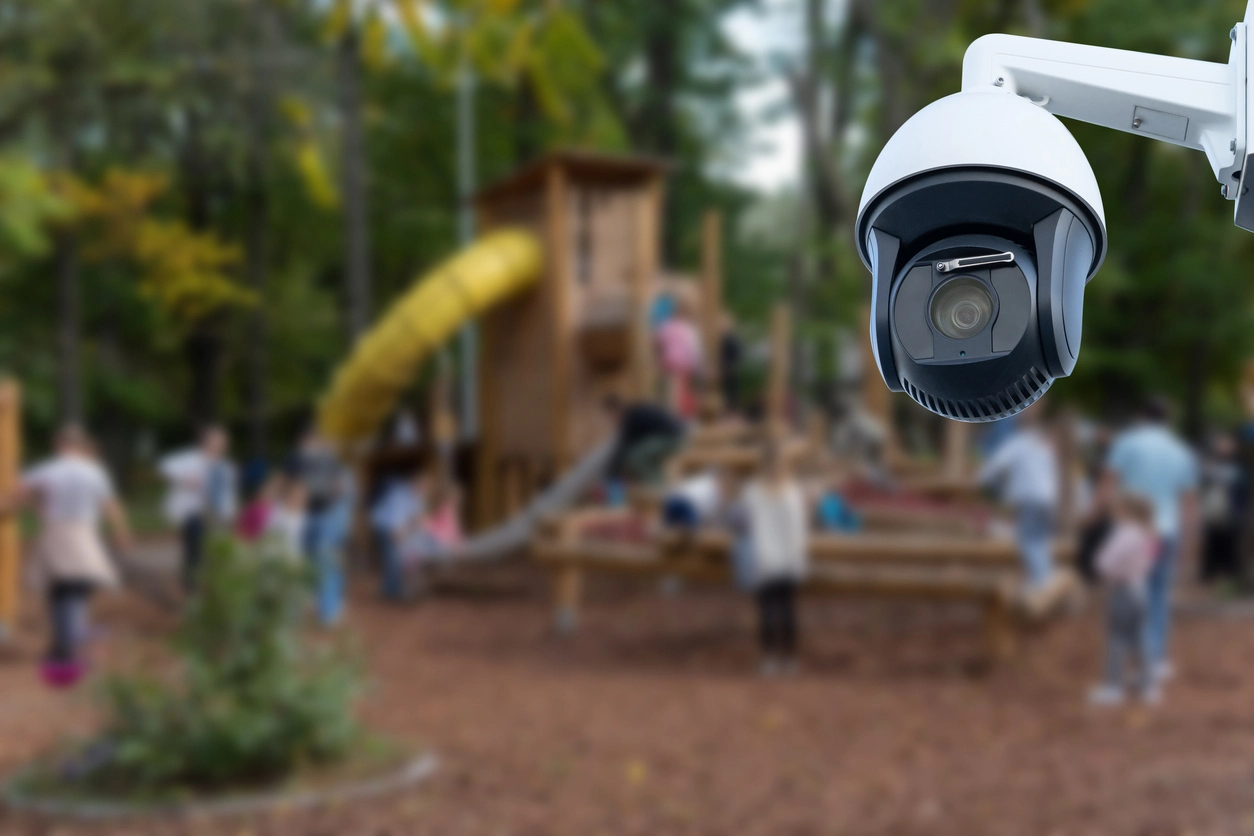 security camera monitoring school playground and outdoor play area