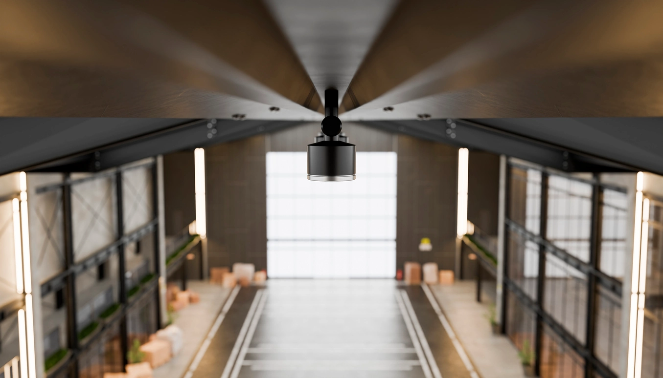 security camera monitoring school stairwell and hallway intersection