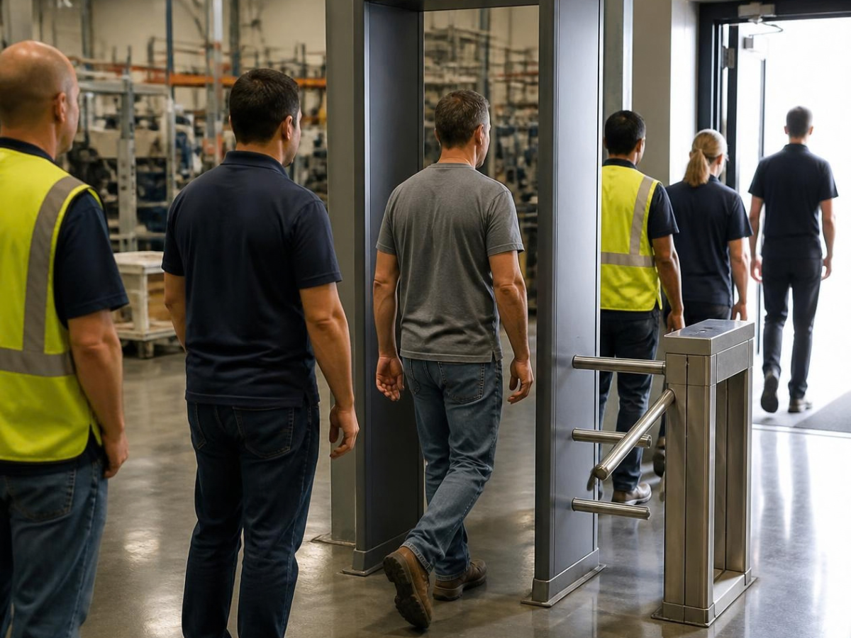 walk-through metal detector at a warehouse employee exit for loss prevention