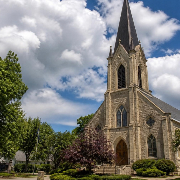 house of worship entrance with metal detector screening