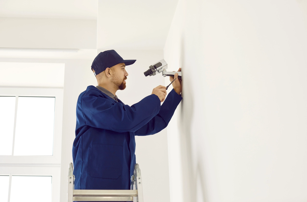 residential security camera installed on home exterior