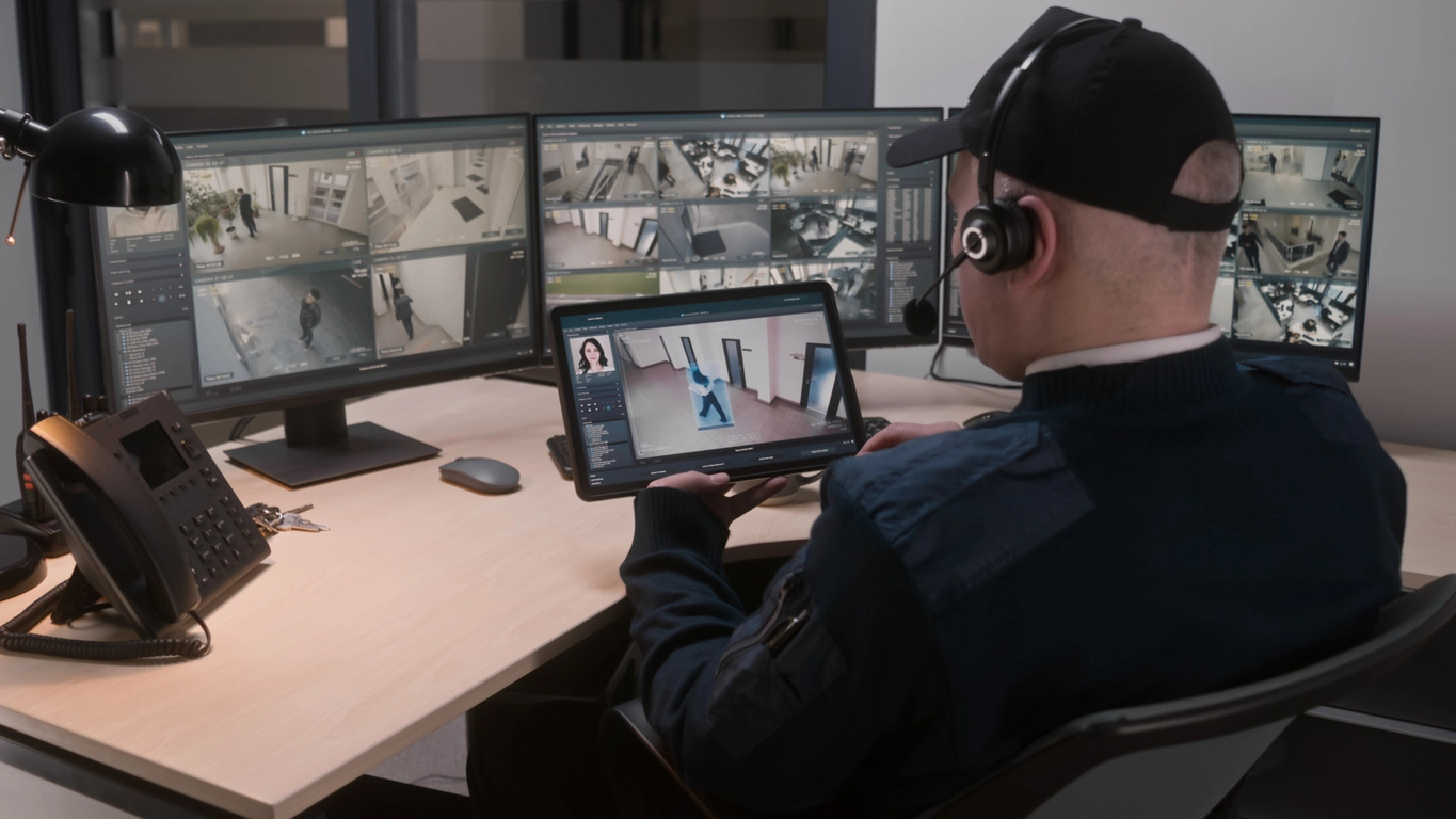 security team reviewing camera footage for theft investigation