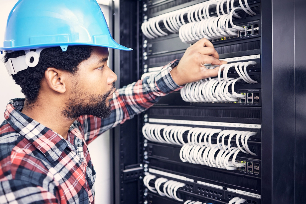 clean structured cabling rack with labeled patch panels and cable management