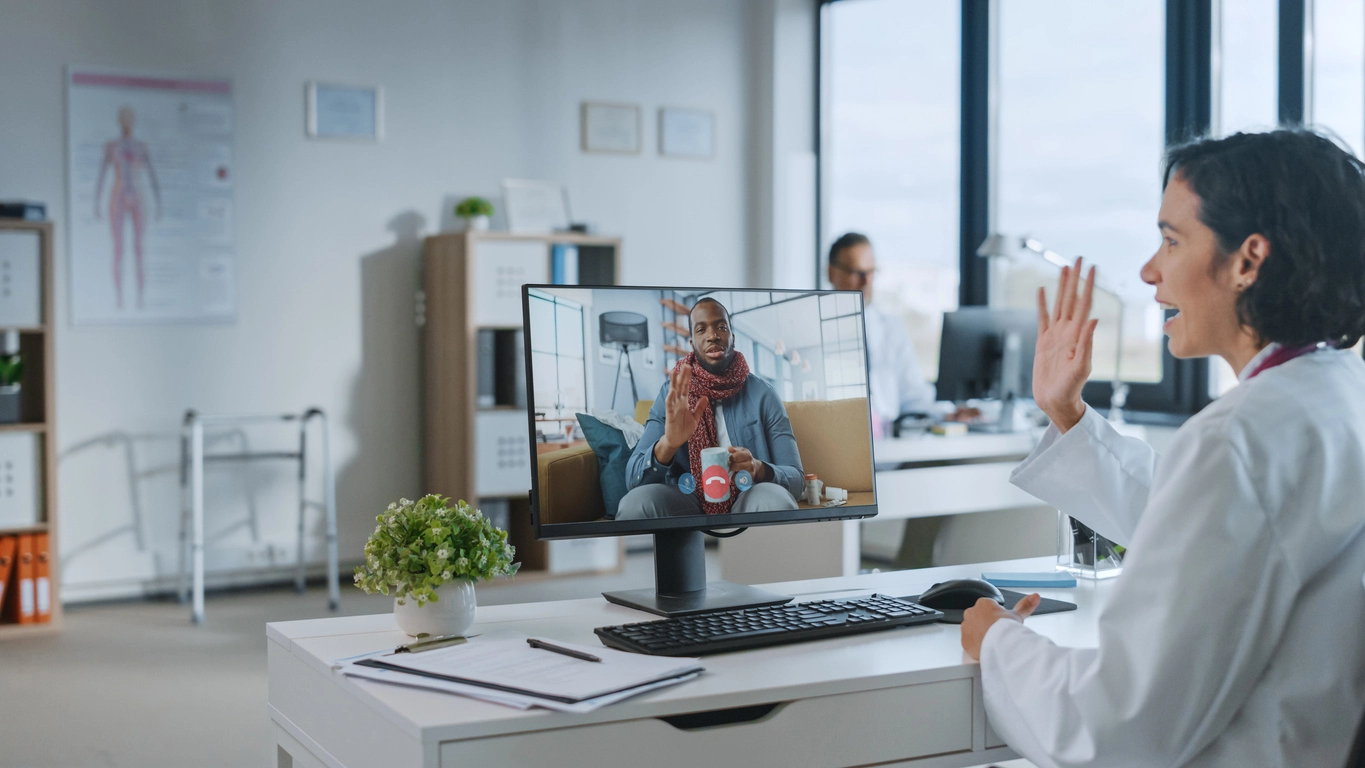 telehealth video conferencing camera in medical consultation room